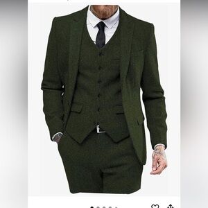 Green Tweed Wool 3 Piece Wedding Suit Size 38 M
